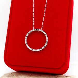 Diamond Circle Pendant Necklace Solid 10k White Gold Genuine Natural Real